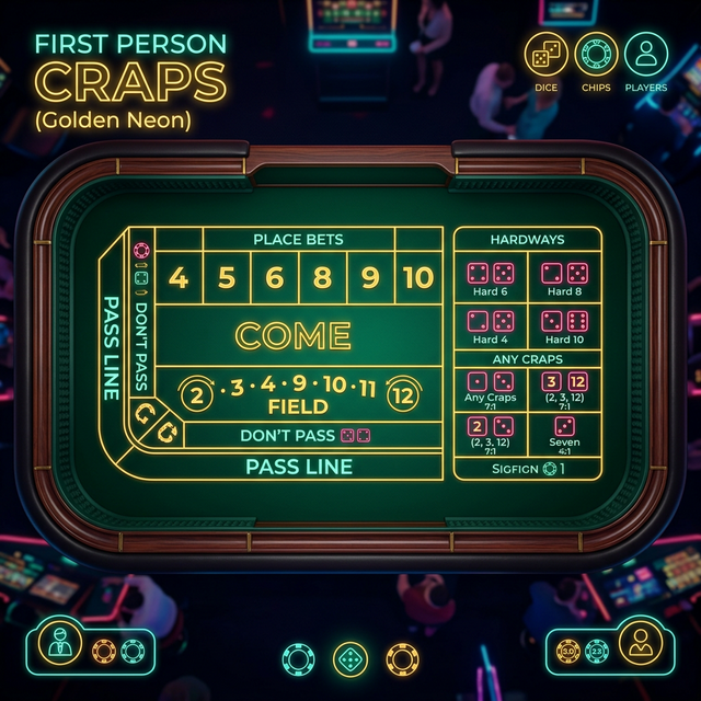 Layout completo de la mesa First Person Craps con zonas de apuesta